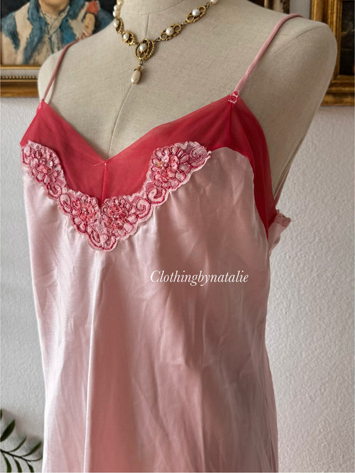 Vintage Pink Satin Babydoll Size M/small L