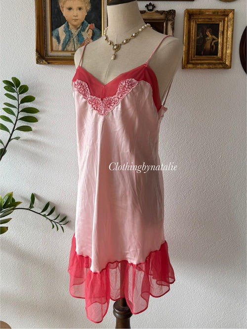 Vintage Pink Satin Babydoll Size M/small L