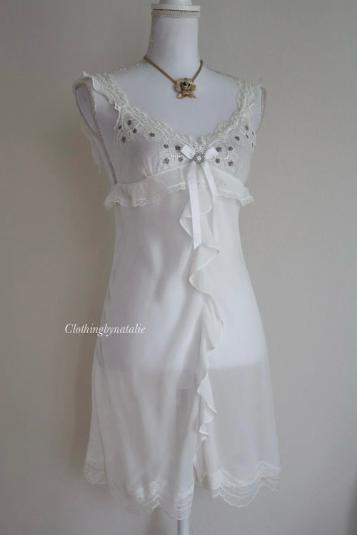 Ruffle Ivory Chiffon Slip Dress (XS/S)
