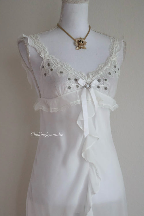 Ruffle Ivory Chiffon Slip Dress (XS/S)
