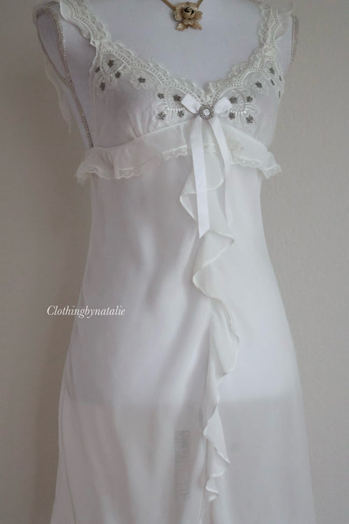 Ruffle Ivory Chiffon Slip Dress (XS/S)