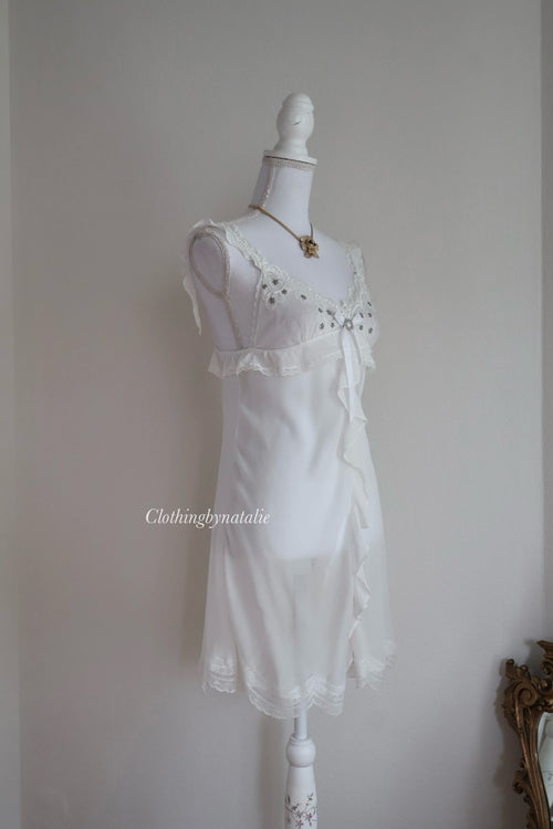 Ruffle Ivory Chiffon Slip Dress (XS/S)