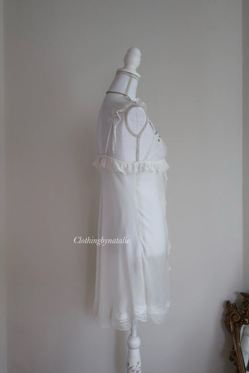 Ruffle Ivory Chiffon Slip Dress (XS/S)