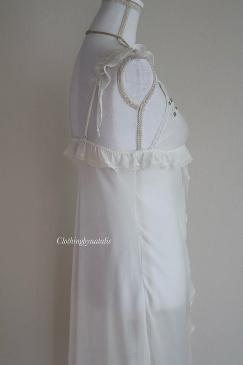 Ruffle Ivory Chiffon Slip Dress (XS/S)