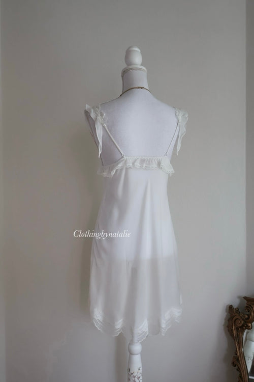 Ruffle Ivory Chiffon Slip Dress (XS/S)