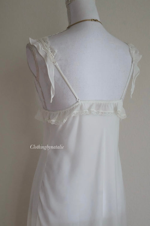 Ruffle Ivory Chiffon Slip Dress (XS/S)
