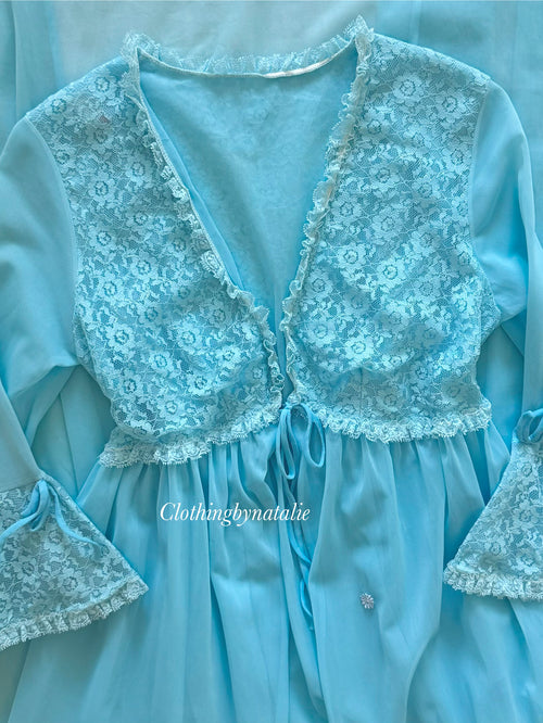 Vintage Blue Nylon Robe Size S