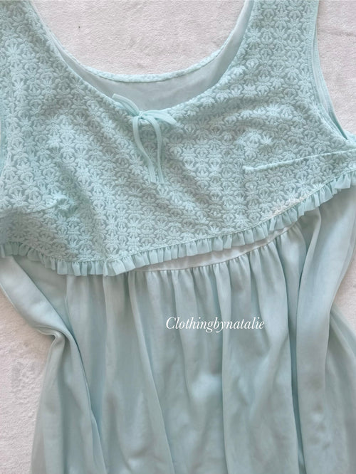Vintage Blue Nylon Nightgown Size L