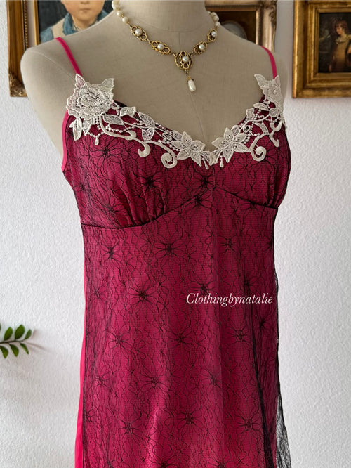 Hot Pink Nylon Lace Slip Size S