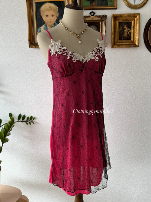 Hot Pink Nylon Lace Slip Size S