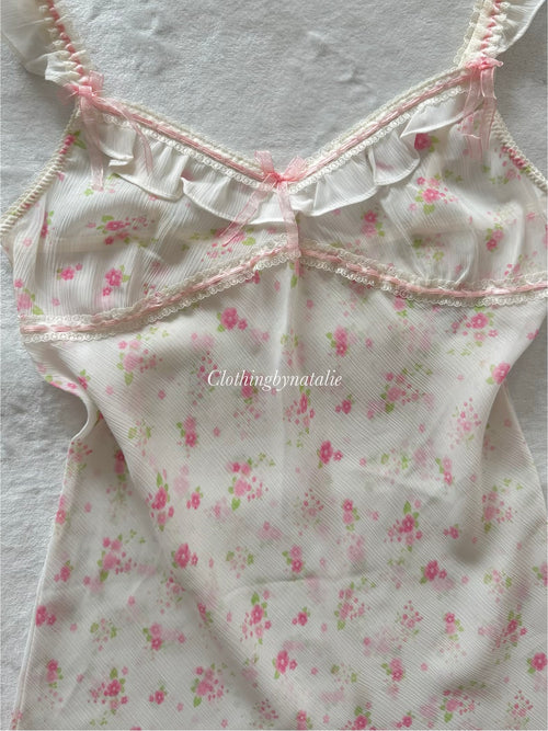 Mini Floral White Chiffon Slip Size S