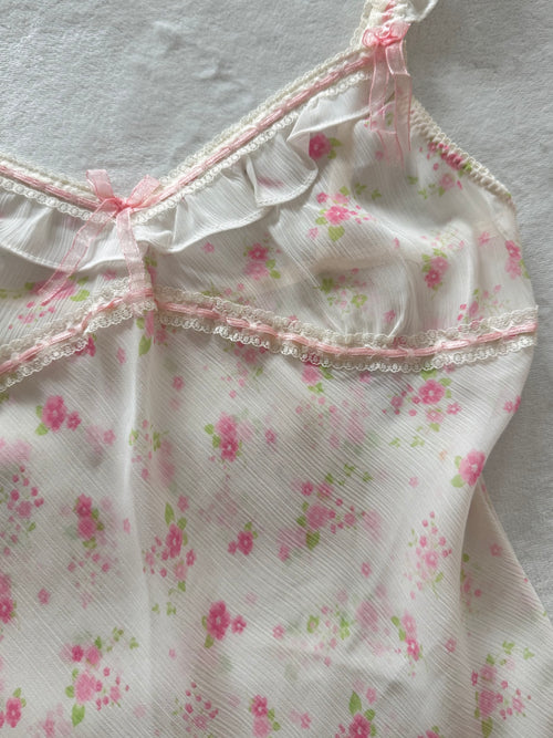 Mini Floral White Chiffon Slip Size S