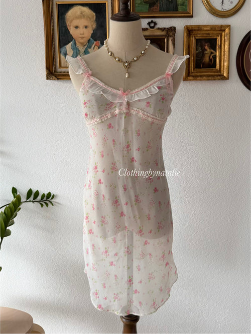 Mini Floral White Chiffon Slip Size S
