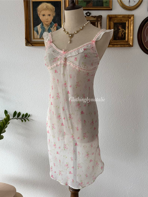 Mini Floral White Chiffon Slip Size S