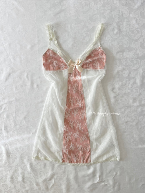 Orange Satin Lace Slip Dress (S)