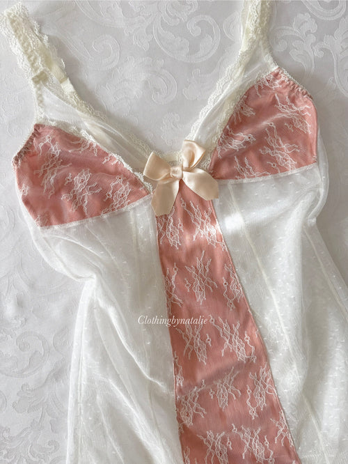 Orange Satin Lace Slip Dress (S)