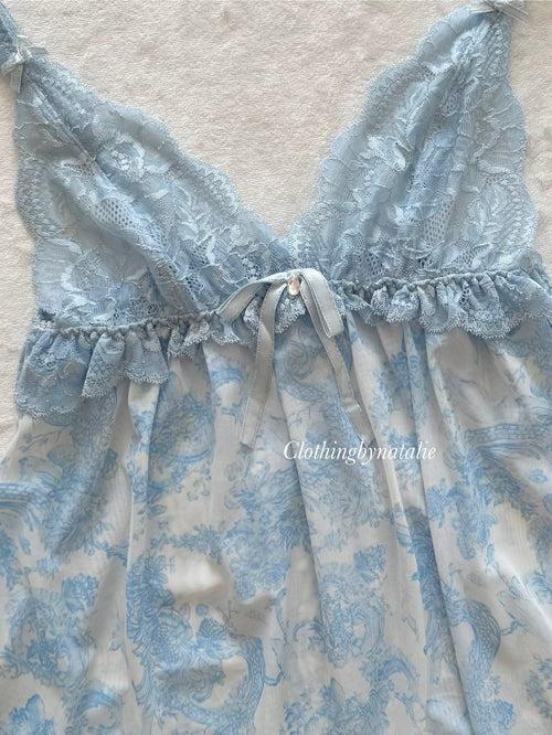 Blue Mesh Lace Mini Dress Size S