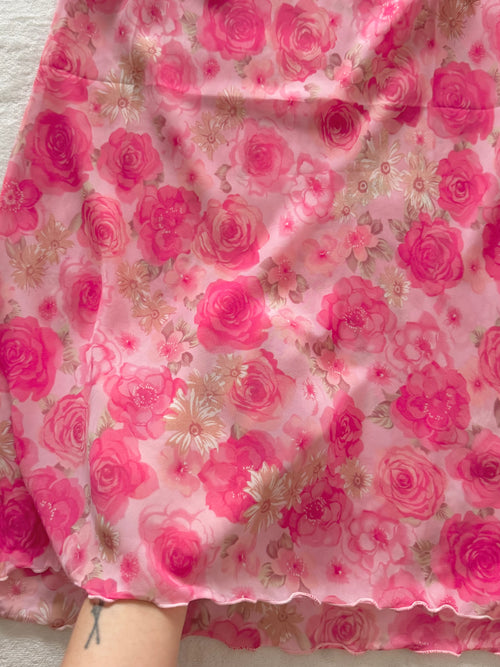 Pink Floral Chiffon Slip Size S