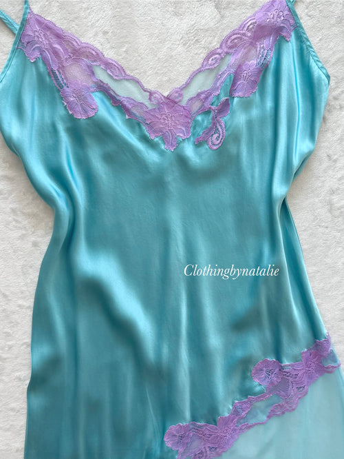 Frederick’s of Hollywood Blue Silk Maxi Dress Size M
