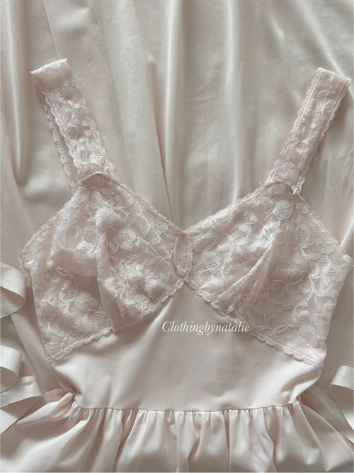 Vintage Pink Nylon Maxi Nightgown Size S