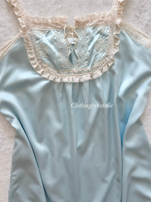Bert Yerlin Blue Maxi Satin Nightgown Size S/M