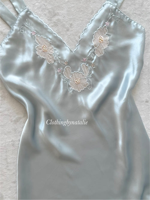 Val Mode Blue Maxi Satin Maxi Dress Size S