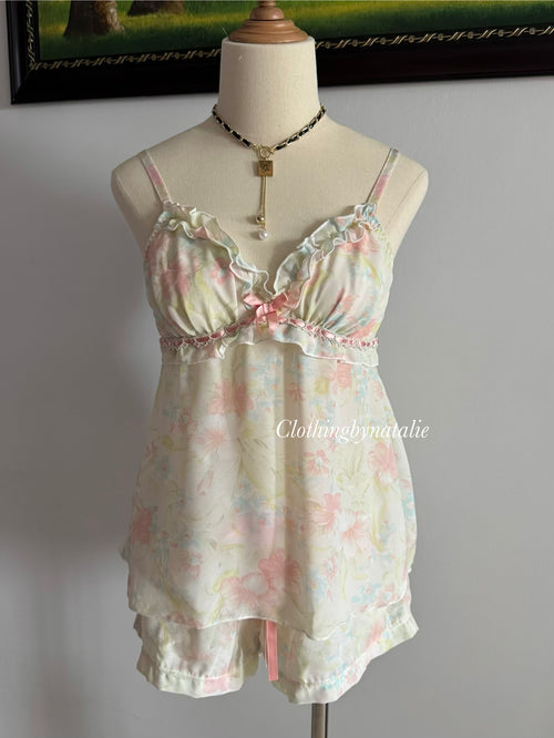 Pink Floral Chiffon Short Set size S