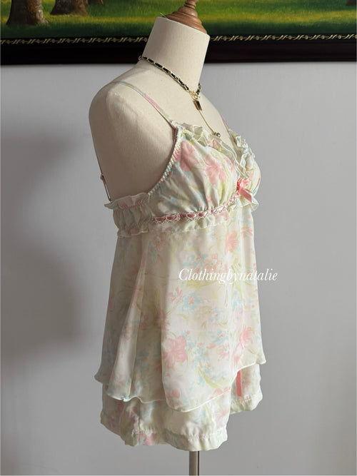 Pink Floral Chiffon Short Set size S