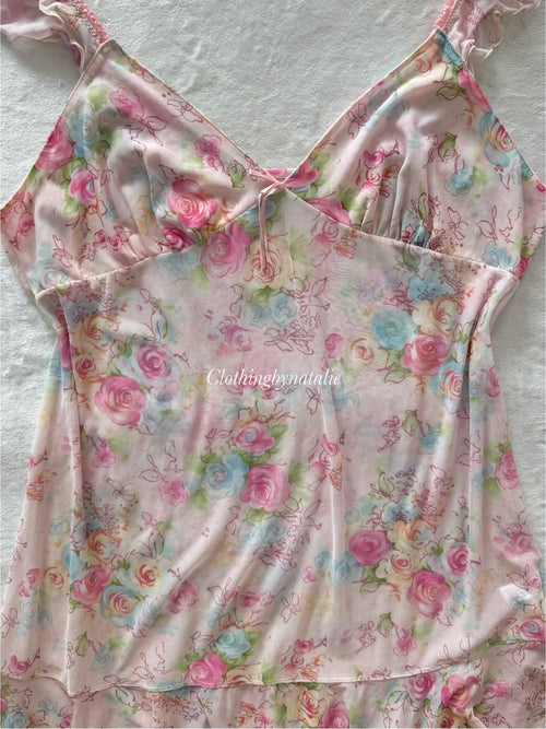 Pink Floral Mesh Slip Size M