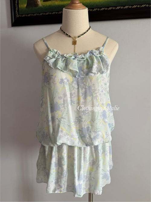 Blue Floral Chiffon Lounge Set size S