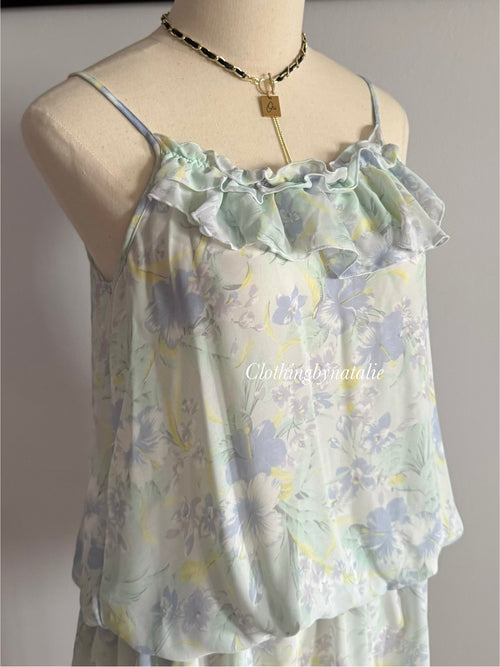 Blue Floral Chiffon Lounge Set size S