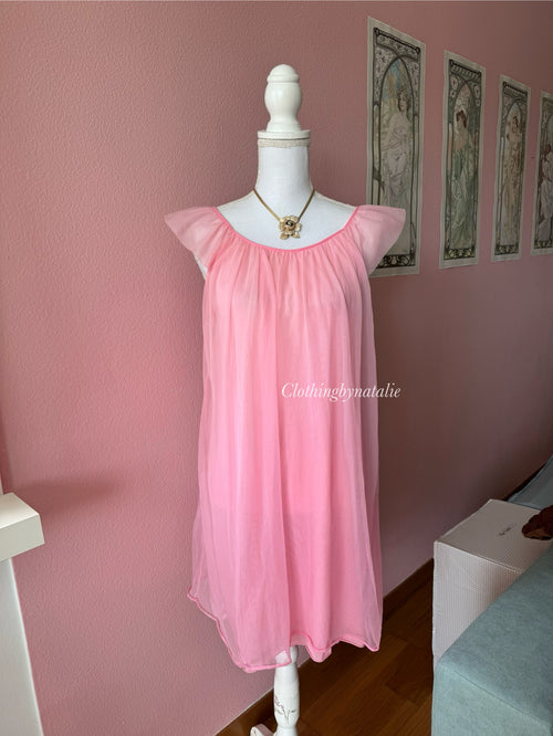 Vintage Pink Chiffon Babydoll (S/M)