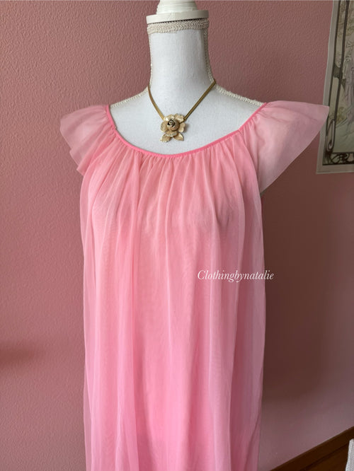 Vintage Pink Chiffon Babydoll (S/M)
