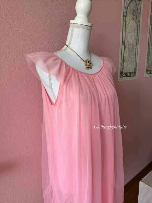 Vintage Pink Chiffon Babydoll (S/M)