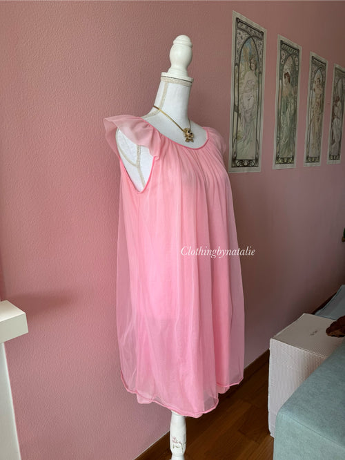 Vintage Pink Chiffon Babydoll (S/M)