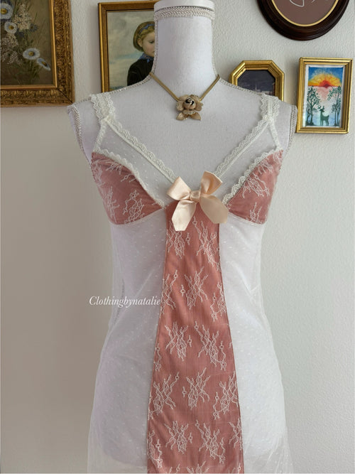 Orange Satin Lace Slip Dress (S)
