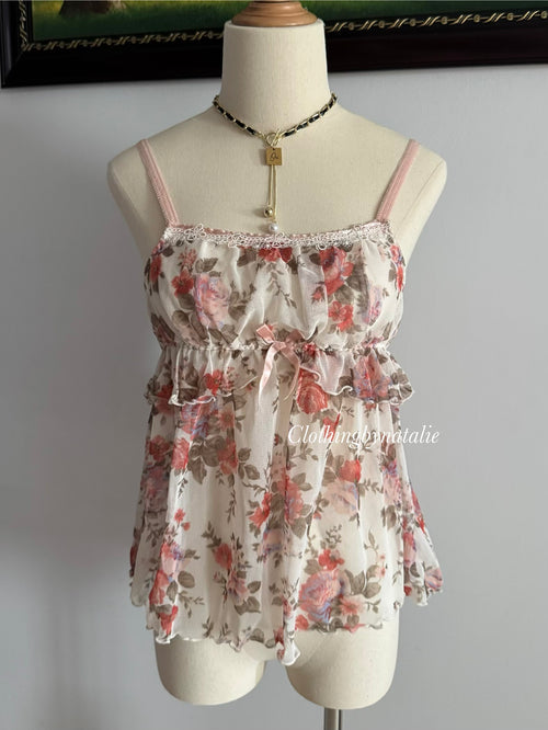 Coquette Floral Mesh Cami Set size S