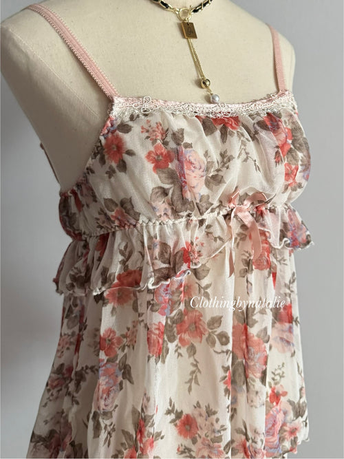 Coquette Floral Mesh Cami Set size S