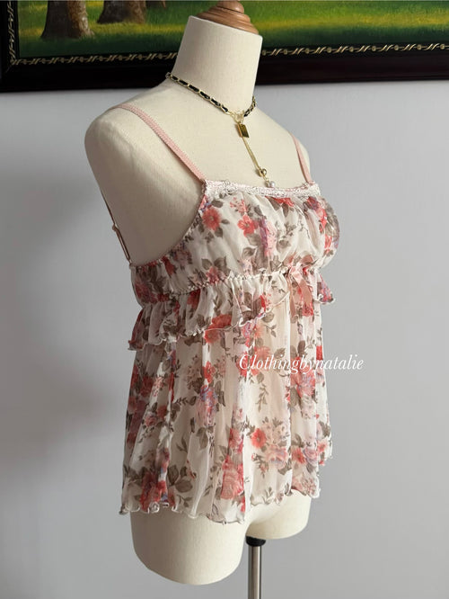 Coquette Floral Mesh Cami Set size S