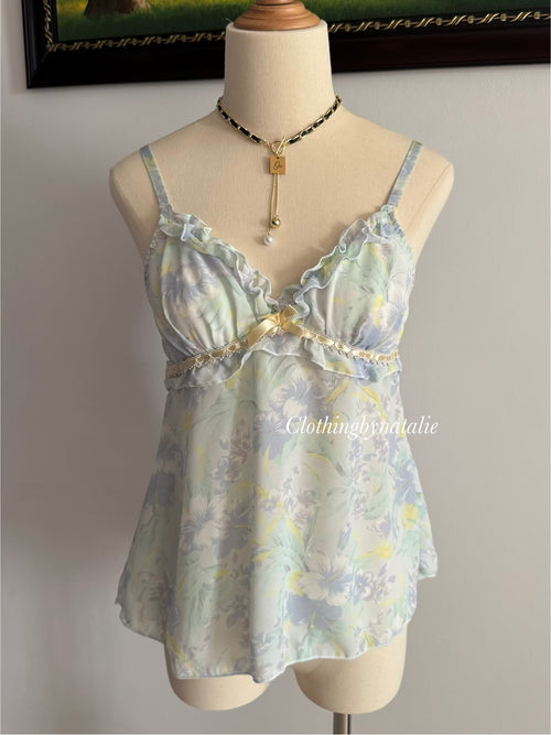 Blue Floral Chiffon Cami size S