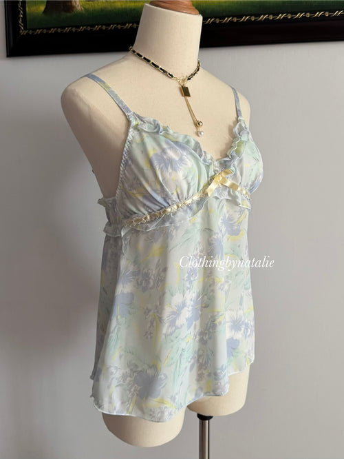 Blue Floral Chiffon Cami size S