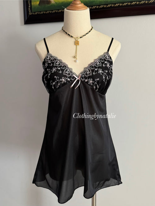 Embroidery Black Nylon Slip size M
