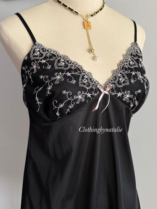 Embroidery Black Nylon Slip size M