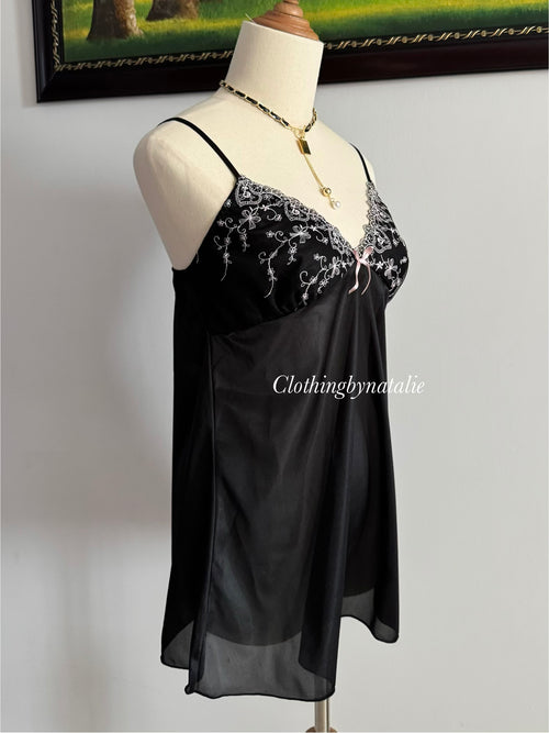 Embroidery Black Nylon Slip size M