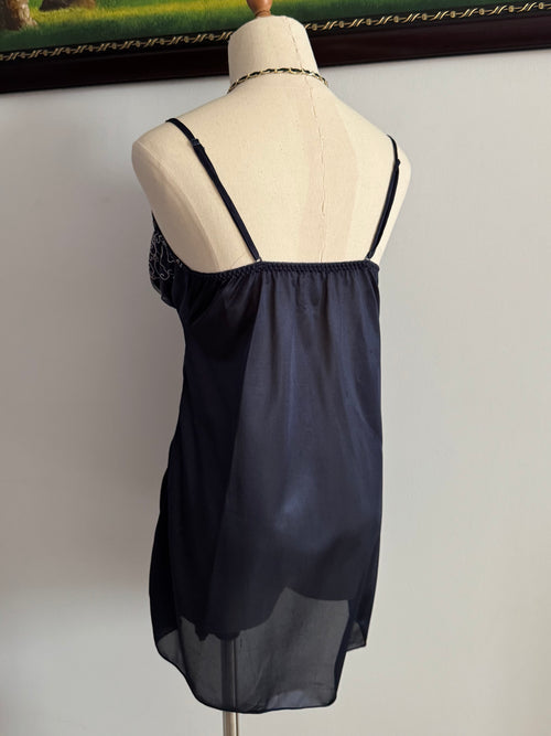 Embroidery Navy Nylon Slip size S/small M