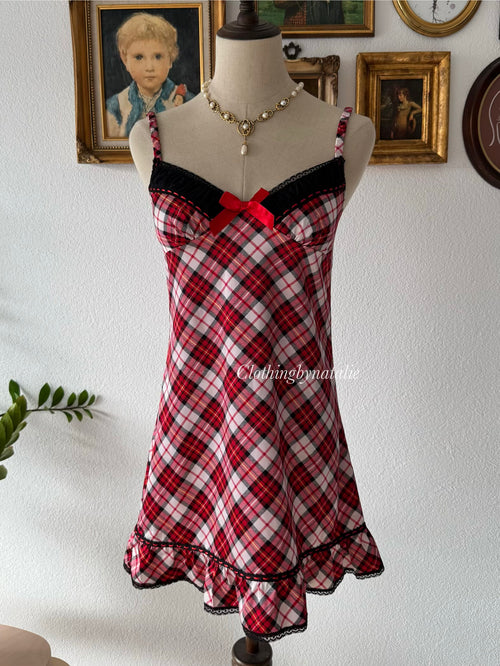 Gingham Satin Mini Dress Size S