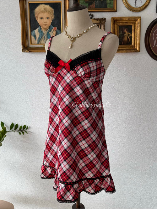 Gingham Satin Mini Dress Size S