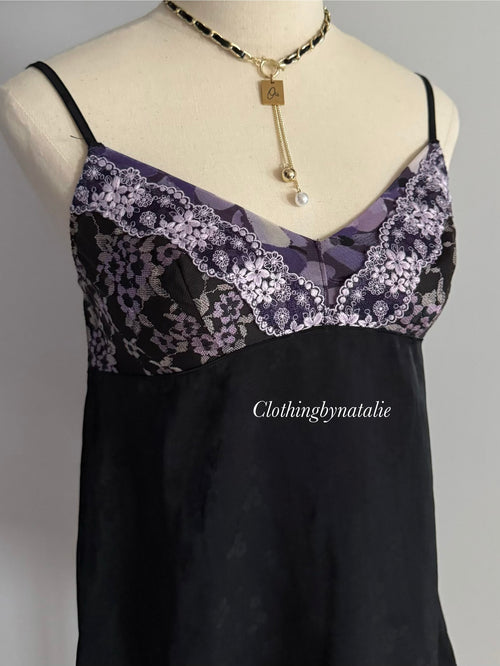 Black Purple Satin Cami size S