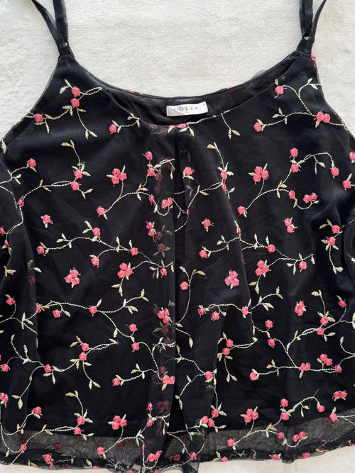 Embroidery Floral Black Lace Cami Size M
