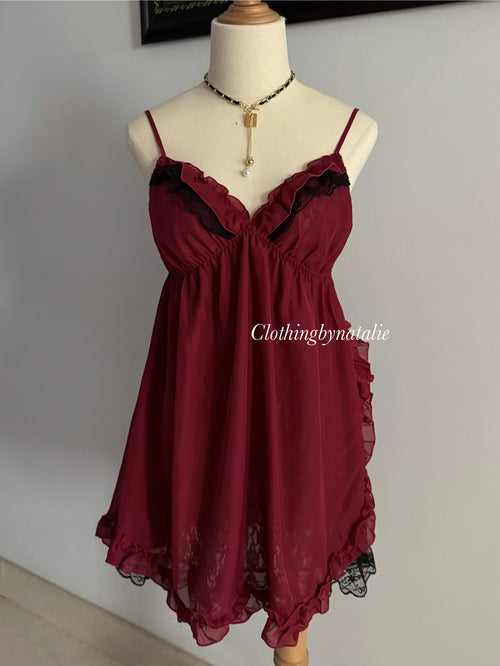 Fairy Red Chiffon Lace Babydoll size M